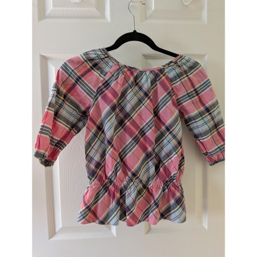 Ralph Lauren Girls Pink Blue Plaid Peplum Button Front Blouse Top Size 8 - Picture 8 of 8